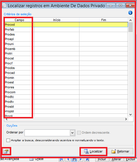 Como gerar relatório de produtos contendo itens como NCM, IPI e exportar para o Excel. Figura 3, Localizar registros.