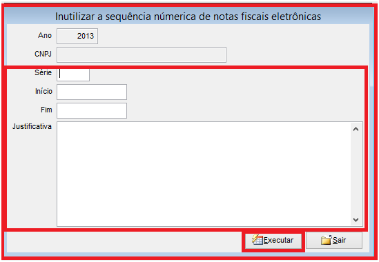 Como fazer para inutilizar a sequência numérica de notas fiscais eletrônicas. Figura 4, Inutilizar a sequência numérica de notas fiscais.