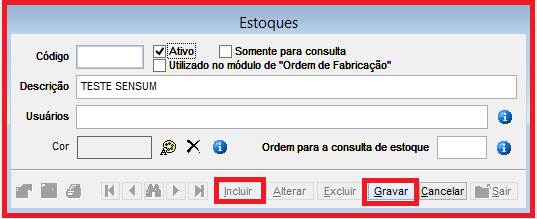 Como cadastrar um novo estoque. Figura 4, Incluir estoque.