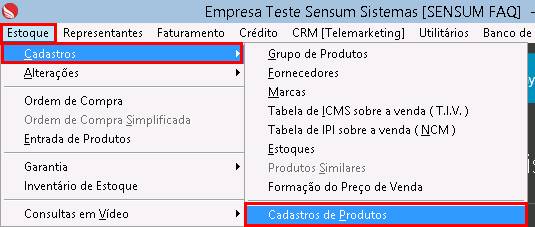Como cadastrar uma CFOP Alternativa. Figura 2. Cadastro de produtos através do menu