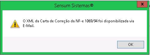 Como emitir uma carta de correção eletrônica. Figura 5. Sensum NXS, formulário de Correção, Carta de Correção emitida com sucesso