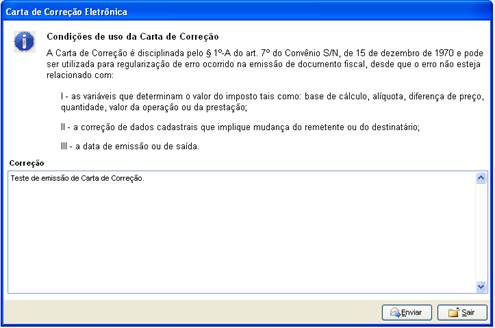 Como emitir uma carta de correção eletrônica. Figura 4. Sensum NXS, formulário de Correção