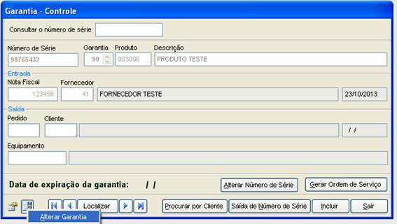 Como funciona o módulo de Controle de Garantia. Figura 5. Controle de Garantia > Outras Opções > Alterar Garantia.