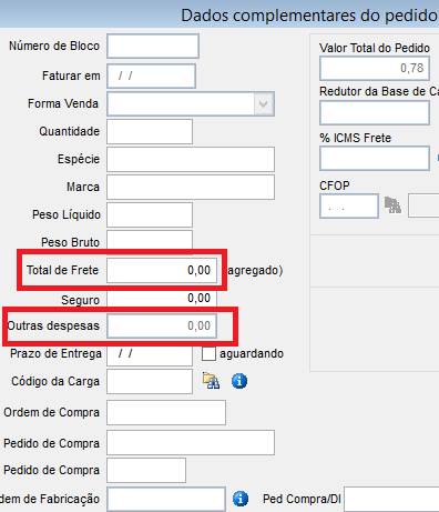 Como destacar outras despesas e frete. Figura 4. Dados Complementares do Pedido.