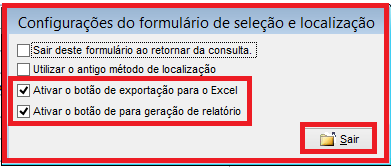 Como gerar relatório de produtos contendo itens como NCM, IPI e exportar para o Excel. Figura 4, Configurações do formulário.