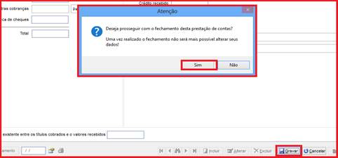 Como baixar um cheque devolvido que não será recebido. Figura 5, Mensagem referente ao fechamento do PC.