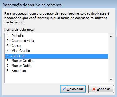 Como importar o arquivo de retorno bancário na Prestação de Contas. Figura 3. Tipo de cobrança