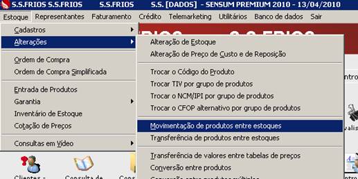 Como acessar a movimentação de produtos entre estoques. Imagem 2 da fonte.