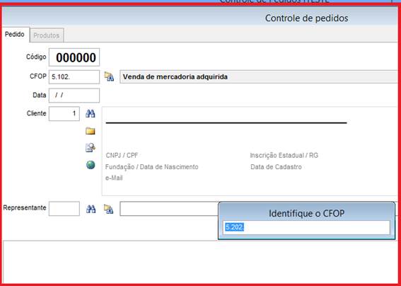 Como importar um orçamento no controle de pedidos. Figura 6, Identifique o CFOP.