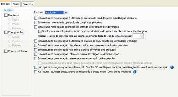 Como cadastrar uma CFOP de Entrada. Figura 6. Sensum NXS, Cadastro de CFOP, aba Entrada