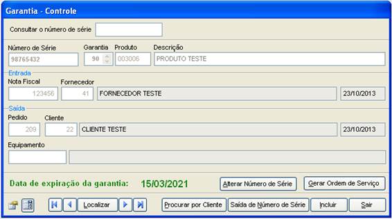 Como funciona o módulo de Controle de Garantia. Figura 7. Controle de garantia, data de expiração da garantia.