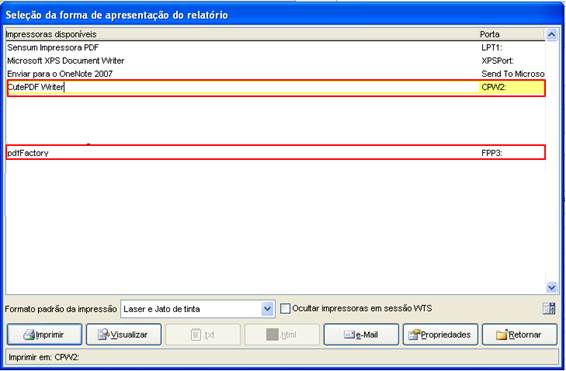 Como enviar um orçamento por e-mail. Figura 7. Impressão e visualização de relatórios e modelos Matricial.