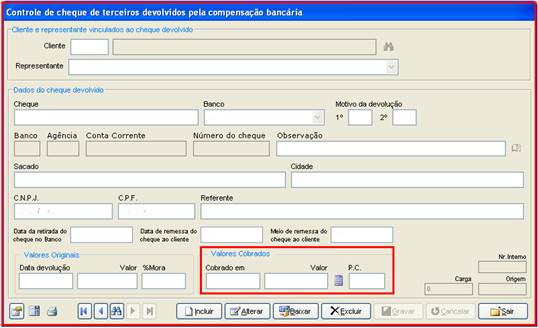 Como baixar um cheque devolvido que não será recebido. Figura 7, Módulo Controle de cheque devolvido.