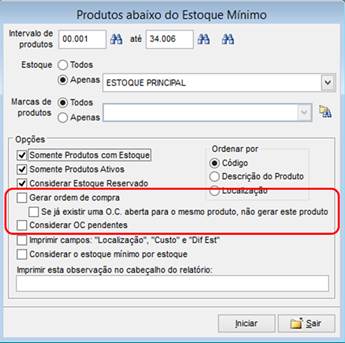 Como funciona o módulo de Ordem de Compra. Figura 7 - Abaixo do Estoque Mínimo