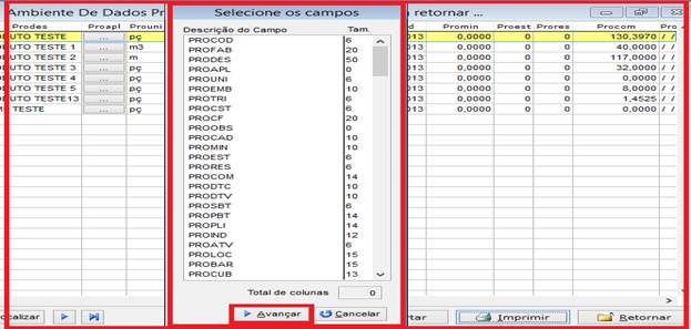 Como gerar relatório de produtos contendo itens como NCM, IPI e exportar para o Excel. Figura 7, selecionar os campos.