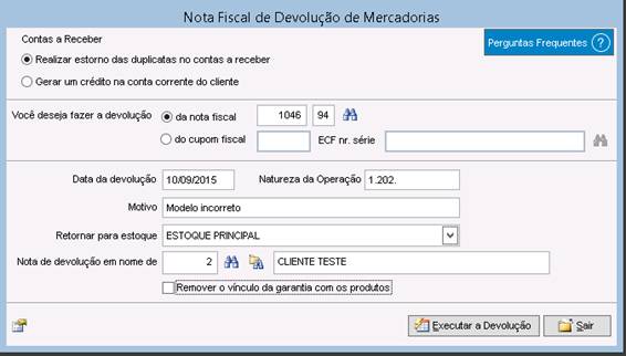 Como fazer uma nota fiscal de devolução do cliente para a empresa. Figura 4. Natureza de operação e demais opções da nota de devolução