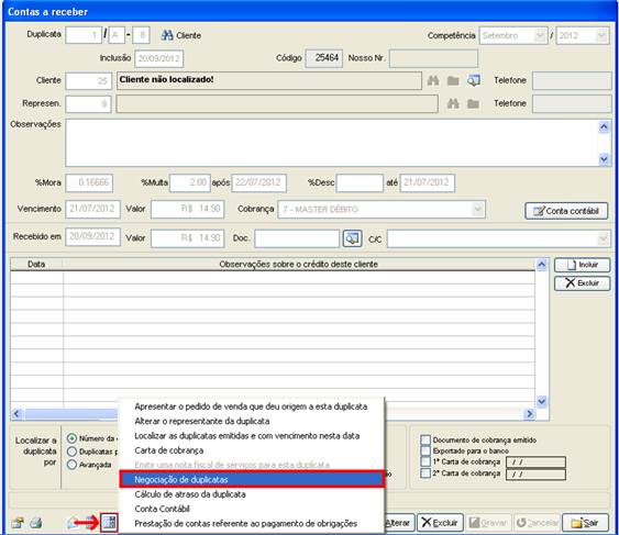 Como conceder desconto a uma Duplicata. Figura 8. Sensum NXS, Contas à Receber ? Negociação de Duplicatas