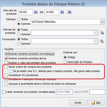 Como funciona o módulo de Ordem de Compra. Figura 8 - Abaixo do Estoque Mínimo 2