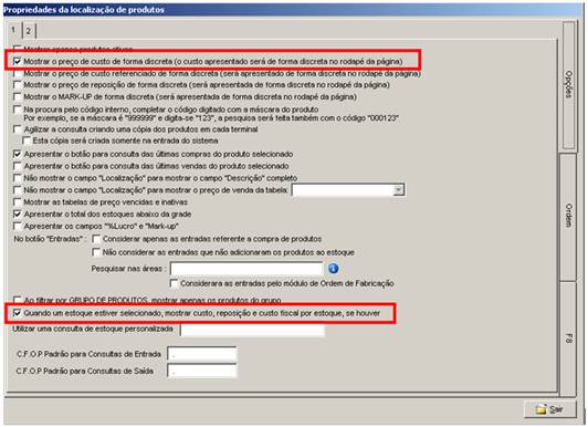 Como configurar o Custo por Estoque. Figura 9. Marcações a serem feitas na propriedade da consulta de estoque