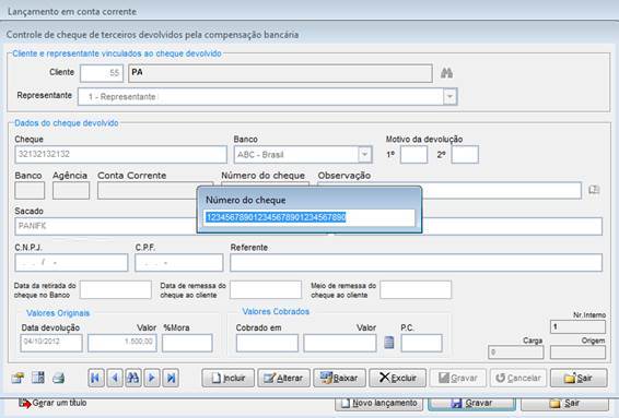 Como reapresentar um Cheque Devolvido. Figura 10. Controle de Cheque de terceiros devolvidos