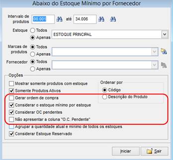 Como funciona o módulo de Ordem de Compra. Figura 9 - Abaixo do Estoque Mínimo por Fornecedor