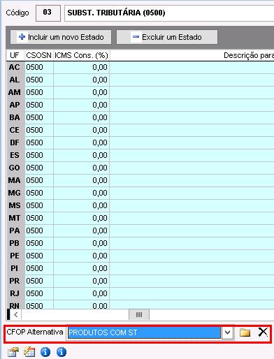 Como cadastrar uma CFOP Alternativa. Figura 9. Aba Comércio > Estoque > Cadastros > Tabela de ICMS sobre a Venda