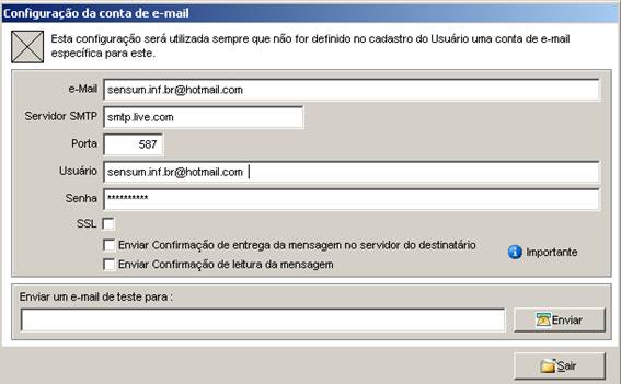 Como funciona o envio de mala direta. Figura 8. Conta e meio de remessa de e-mails, Configuração da conta de e-mail.