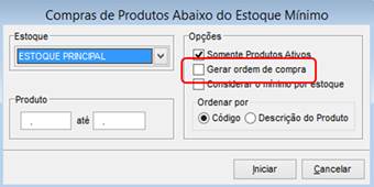 Como funciona o módulo de Ordem de Compra. Figura 10 - Compras de Produtos Abaixo do Estoque Mínimo