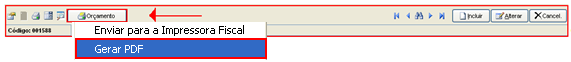Como enviar um orçamento por e-mail. Figura 11. Módulo Orçamento, Gerar PDF.