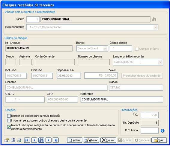 Como tratar o Recebimento de Cheques. Figura 6. Aba Finanças, Cheques Pré-datados Recebidos