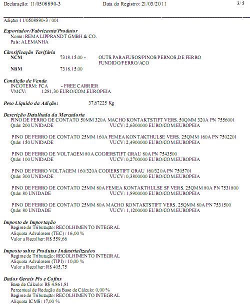Como configurar a declaração de importação e suas adições. Figura 13. Itens das Adições