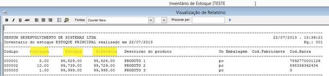 Como fazer um Inventário de Estoque. Figura 13 – Layout relatório diferença 2.