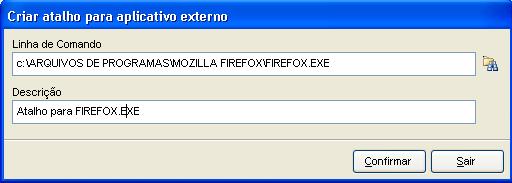 Como criar um atalho para um aplicativo externo no NXS. Imagem 4 da fonte.