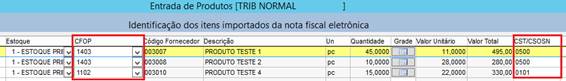 Como importar uma nota fiscal XML na entrada de produtos. Figura 7 – Identificação dos itens importados da Nota Fiscal Eletrônica 3