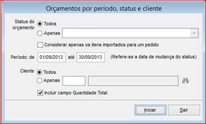 Como funciona o módulo de Orçamento. Figura 14- Relatório de Orçamentos por Período, Status e Cliente
