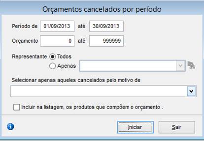 Como funciona o módulo de Orçamento. Figura 15 - Relatório de Orçamentos Cancelados