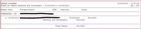Como funciona o módulo de Ordem de Compra. Figura 21 - Ordem de Compra Pendente por Fornecedor e Produto
