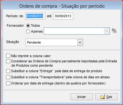 Como funciona o módulo de Ordem de Compra. Figura 26 - Ordens de Compra - Situação por Período