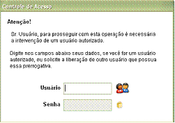 Controle de produção diária de malharia. Propriedades: Ao clicar no botão, será apresentada a tela de controle de acesso: