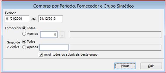 Como funciona o módulo de Ordem de Compra. Figura 29 - Compras por Período, Fornecedor e Grupo Sintético