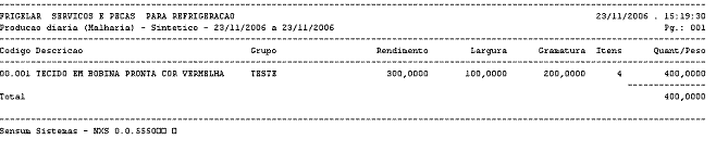 Controle de produção diária de malharia. Selecione a impressora para impressão do relatório. Poderão ser escolhidas outras formas além da impressão (botão “Imprimir”) (Visualizar, gerar um arquivo TXT, gerar um…