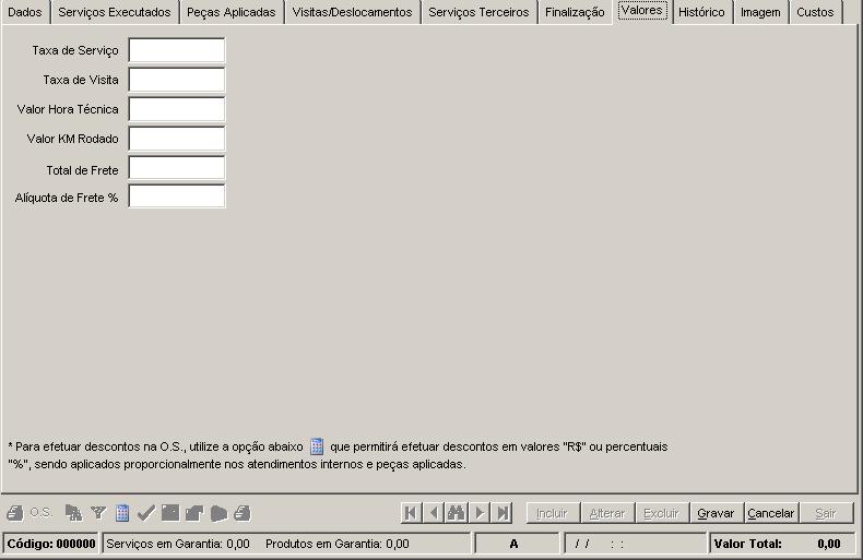 Assistência técnica: ordens de serviço. Aba Finalização: Fechamento: Data de Fechamento da OS. Botão "Marcar Serviços": Marca os serviços que foram incluídos na aba Serviços Executados. Tabela de serviços…