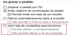 Figura 18 - Habilitar a comissão de terceiros