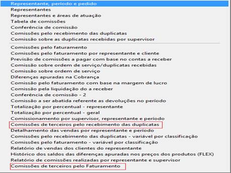 Figura 21 - Relatórios para apuração da comissão para terceiros