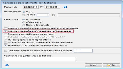 Figura 24 - Relatório para a apuração da comissão do operador de telemarketing