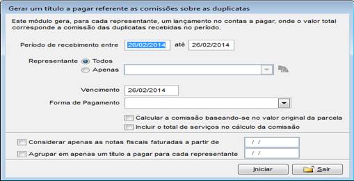 Figura 33 - Gerar contas a pagar das comissões pelo recebimento de duplicatas